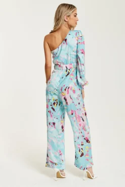 Women Liquorish Abstract Print One Shoulder Jumpsuit