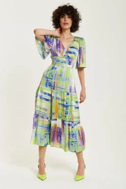 Women Liquorish Abstract Print Midi Dress With Short Sleeves