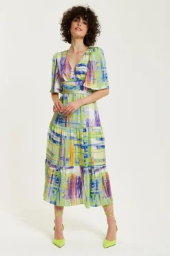 Women Liquorish Abstract Print Midi Dress With Short Sleeves