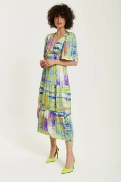 Women Liquorish Abstract Print Midi Dress With Short Sleeves