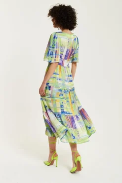 Women Liquorish Abstract Print Midi Dress With Short Sleeves