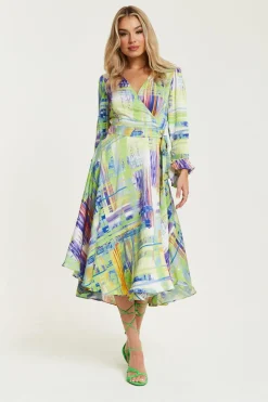Women Liquorish Abstract Print Midi Wrap Dress In