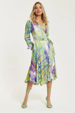 Women Liquorish Abstract Print Midi Wrap Dress In