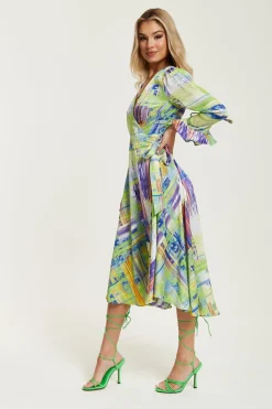 Women Liquorish Abstract Print Midi Wrap Dress In