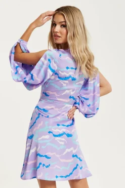 Women Liquorish Abstract Zebra Print Mini Dress Slit Sleeves