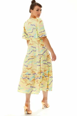 Women Liquorish Abstract Zebra Print Kimono Sleeves Midi Dress