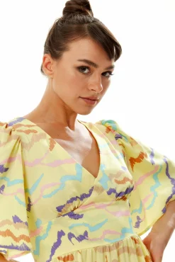 Women Liquorish Abstract Zebra Print Kimono Sleeves Midi Dress