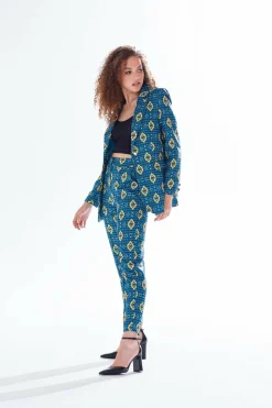 Women Liquorish African Print Suit Blazer In Blue, Yellow & Navy