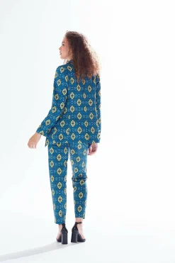 Women Liquorish African Print Suit Blazer In Blue, Yellow & Navy