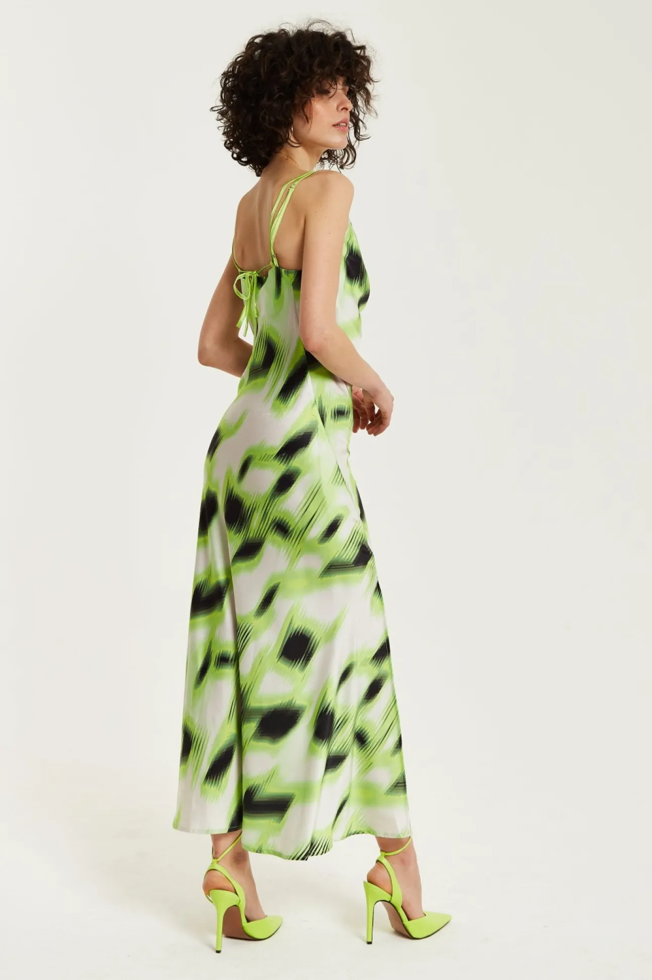 Women Liquorish And Black Abstract Print Cowl Neck Midi