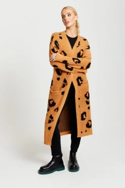 Women Liquorish Animal Pattern Longline Cardigan In Brown