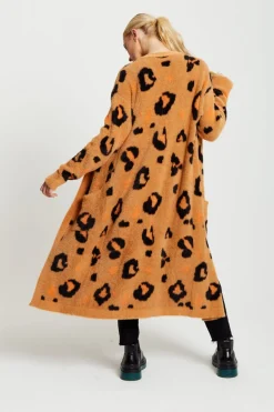 Women Liquorish Animal Pattern Longline Cardigan In Brown