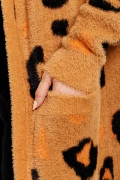 Women Liquorish Animal Pattern Longline Cardigan In Brown