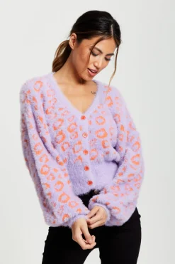 Women Liquorish Animal Pattern Fluffy Cardigan In