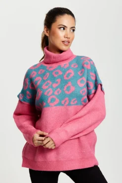 Women Liquorish Animal Pattern Roll Neck Jumper