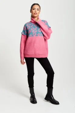 Women Liquorish Animal Pattern Roll Neck Jumper