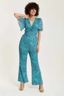 Women Liquorish Animal Print Knot Front Jumpsuit