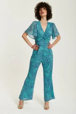 Women Liquorish Animal Print Knot Front Jumpsuit