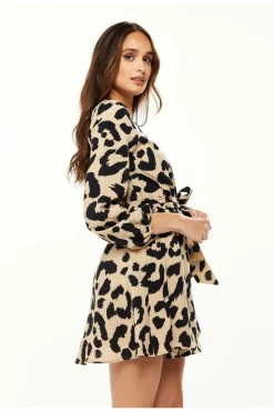 Women Liquorish Animal Print Mini Wrap Dress Long Sleeve In