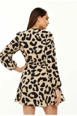 Women Liquorish Animal Print Mini Wrap Dress Long Sleeve In