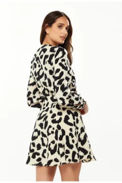 Women Liquorish Animal Print Mini Wrap Dress With Long Sleeves