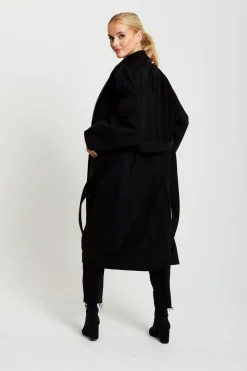 Women Liquorish Belted Longline Coat In