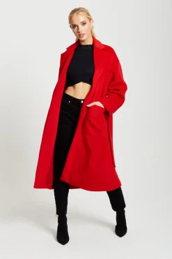 Women Liquorish Belted Longline Coat In