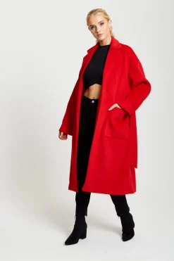 Women Liquorish Belted Longline Coat In