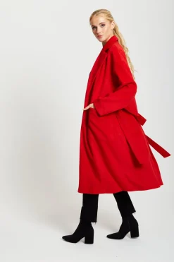Women Liquorish Belted Longline Coat In