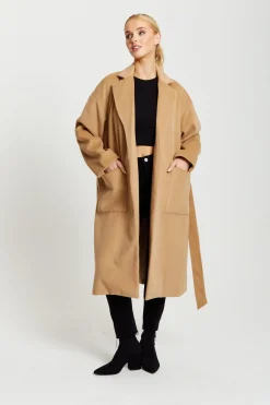 Women Liquorish Belted Longline Coat In