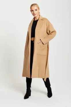 Women Liquorish Belted Longline Coat In