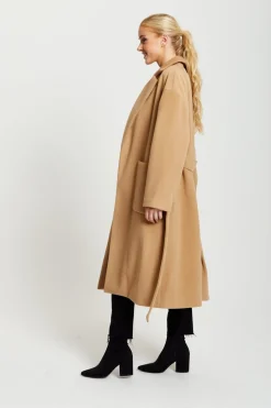 Women Liquorish Belted Longline Coat In
