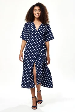 Women Liquorish Big Polka Dot Midi Wrap Dress