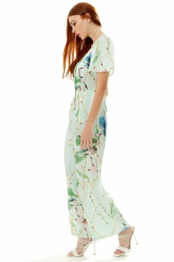 Women Liquorish Bird Print Jumpsuit In Mint Green