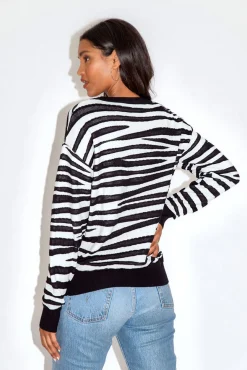 Women Liquorish Black & White Zebra Jumper