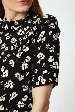 Women Liquorish Black Floral Mini Dress With Frill Details