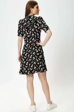 Women Liquorish Black Floral Mini Dress With Frill Details