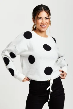 Women Liquorish Black Polka Dot Jumper In