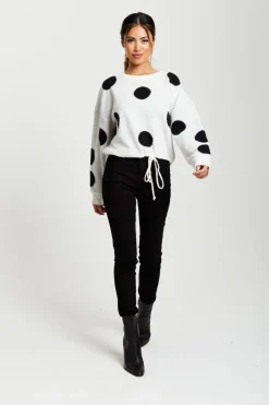 Women Liquorish Black Polka Dot Jumper In