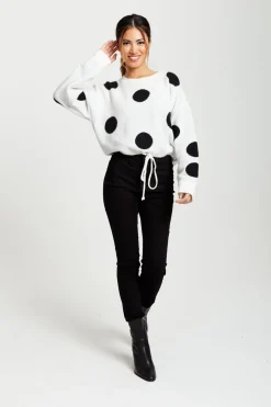 Women Liquorish Black Polka Dot Jumper In