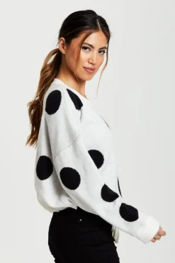 Women Liquorish Black Polka Dot Jumper In