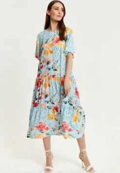 Women Liquorish Blue Floral Print Maxi Smock Dress