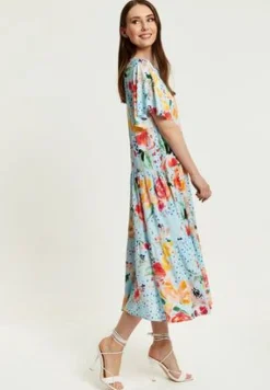 Women Liquorish Blue Floral Print Maxi Smock Dress