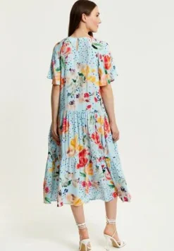 Women Liquorish Blue Floral Print Maxi Smock Dress