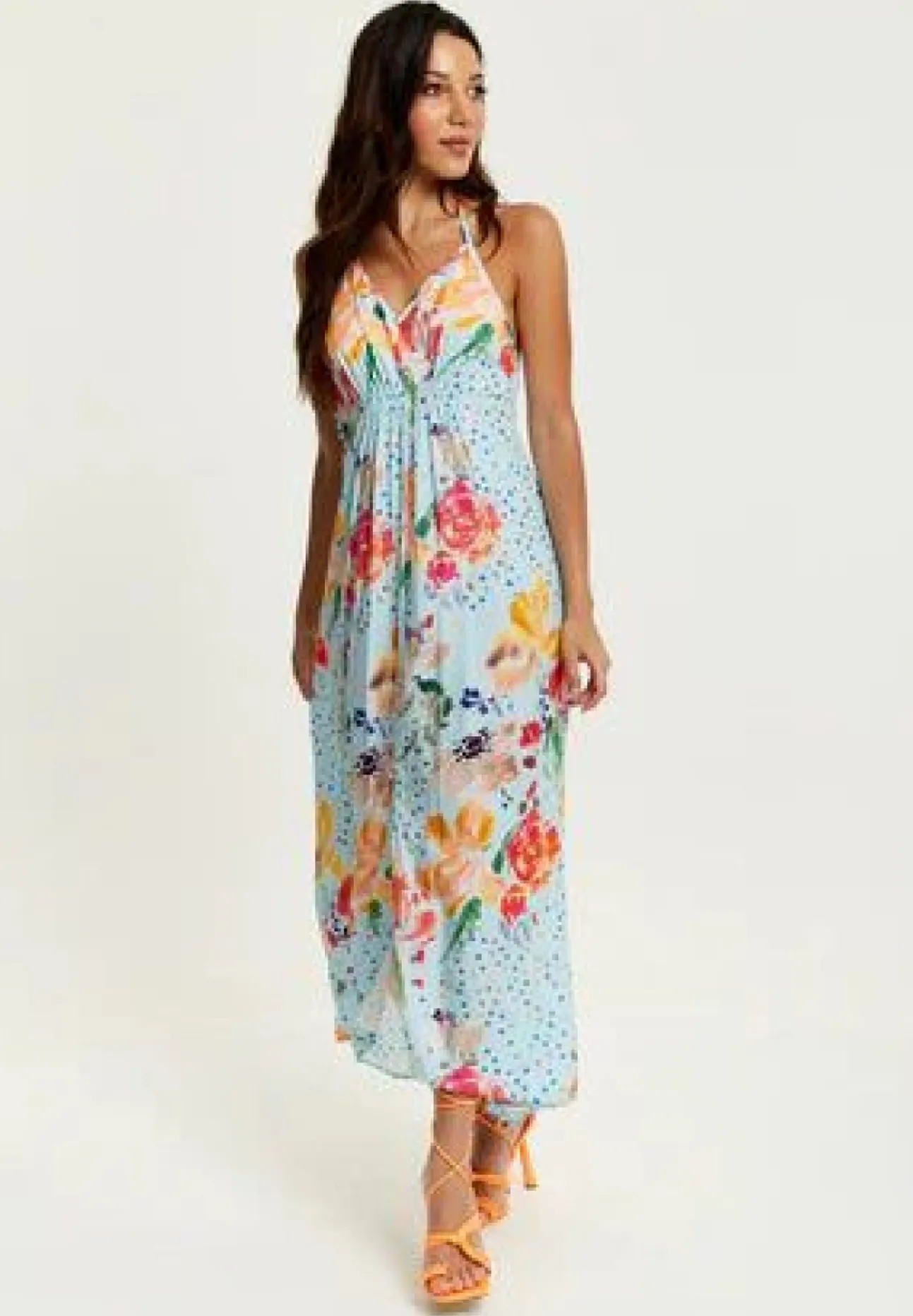 Women Liquorish Blue Floral Print Midi Asymmetrical Dress With Open Back