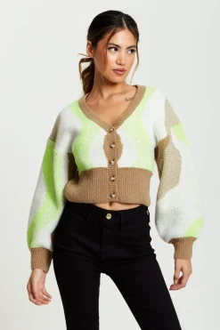 Women Liquorish Cardigan In Brown, Green And Cream