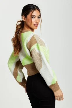 Women Liquorish Cardigan In Brown, Green And Cream
