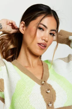 Women Liquorish Cardigan In Brown, Green And Cream