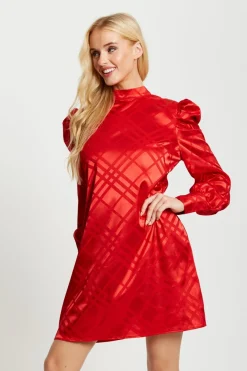 Women Liquorish Check Jacquard Mini Dress With High Neck