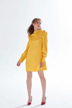 Women Liquorish Check Jacquard Mini Dress With High Neck